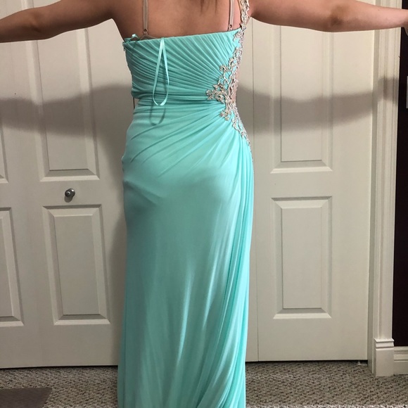 TEAL ONE SHOULDER SLIT DRESS - Picture 4 of 8